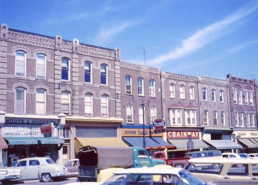 Bob Allen's Grocery & Butcher Shop was once found where Moote & Hodgson's Electrical Supply Store is located in this picture.