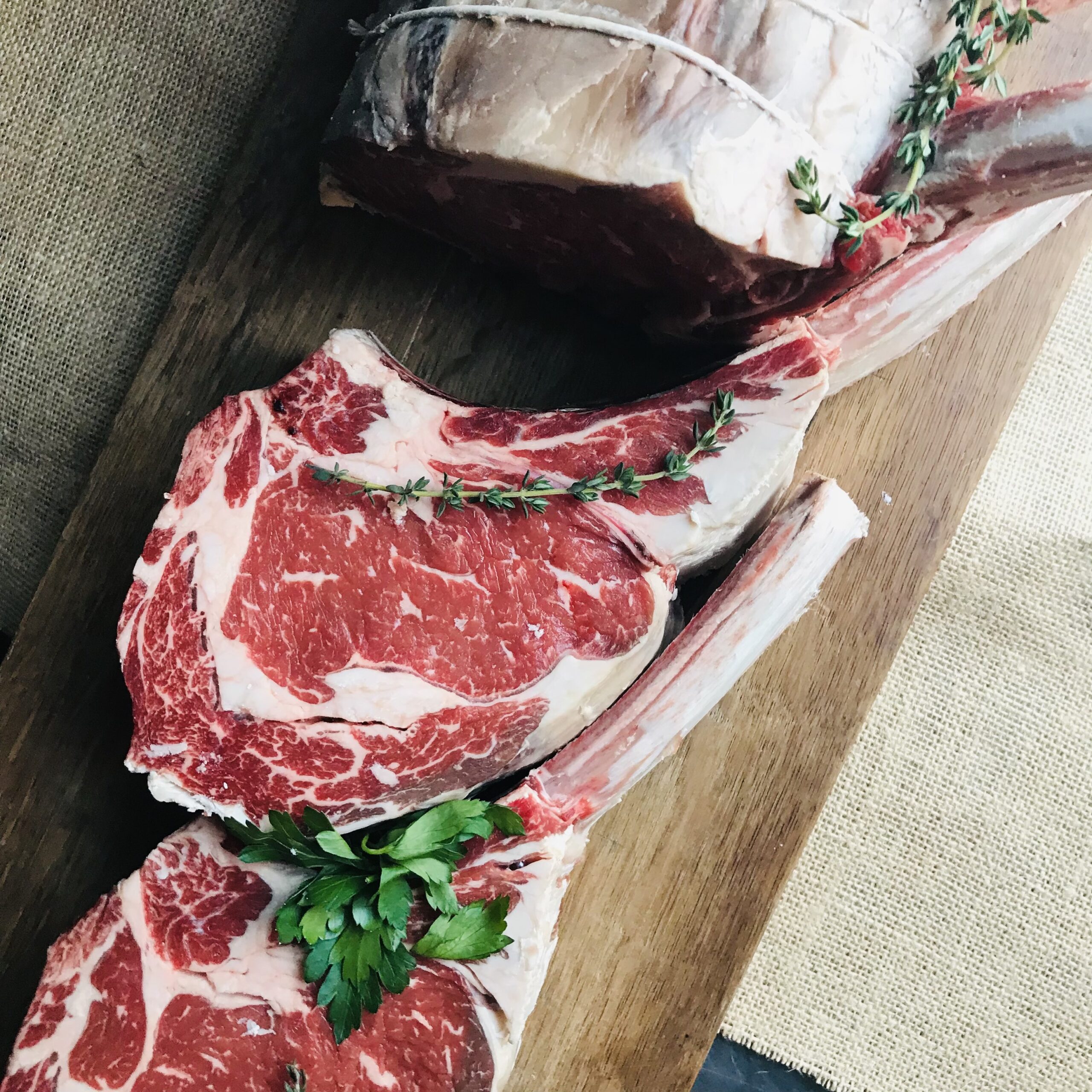 Tomahawk Steak at the butcher counter is perfect for the grill