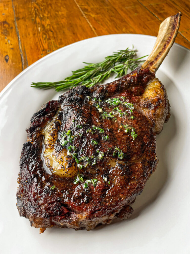 Tomahawk Steak grilled, cut, and plated like a pro!