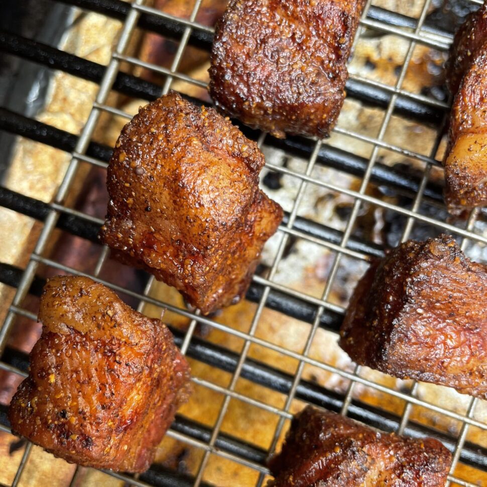 Smoke the pork belly low and slow.
