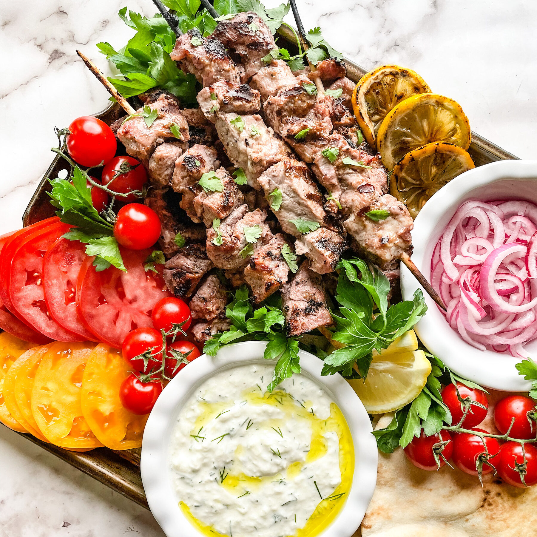 Pork Skewers with Tzatziki