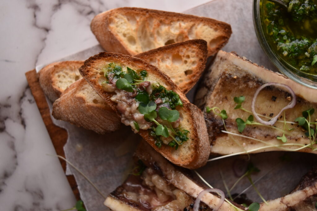 Beef marrow on crusty bread