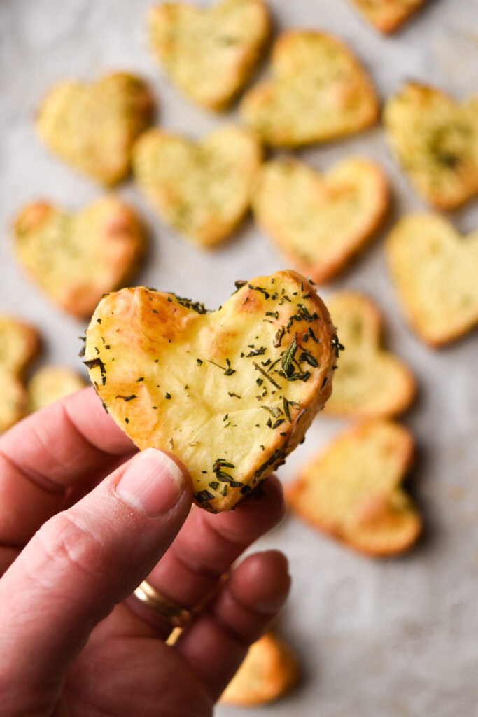 Heart shaped potatoes that are roasted in herbs