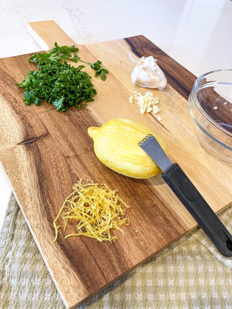 Fresh chopped parsley, lemon zest and garlic for Gremolata.