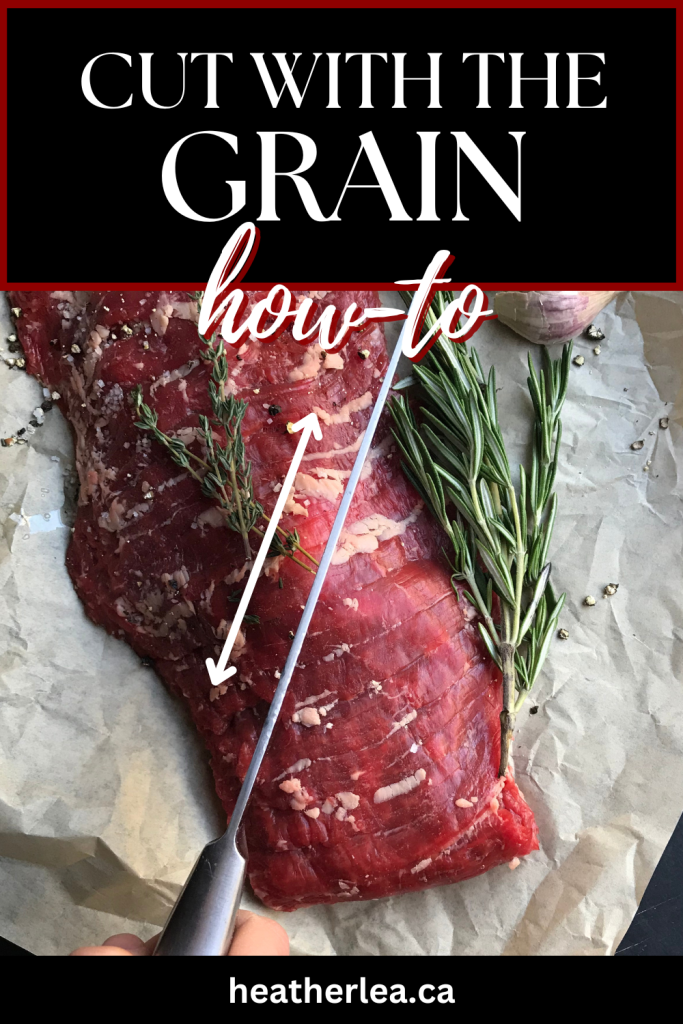 Cut with the grain on a beef steak