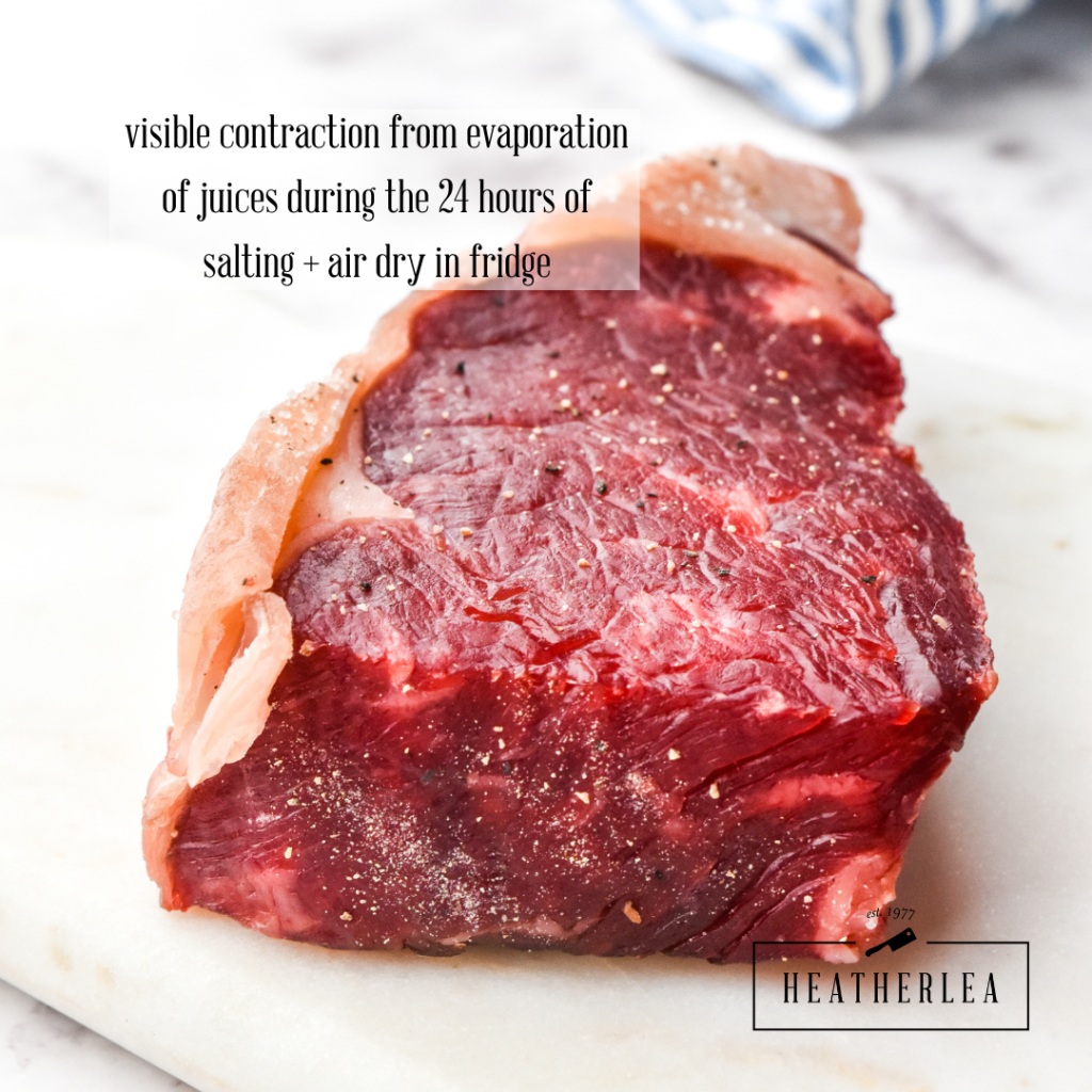 Shrinkage of steak after 24 hours being salted and air dry in fridge