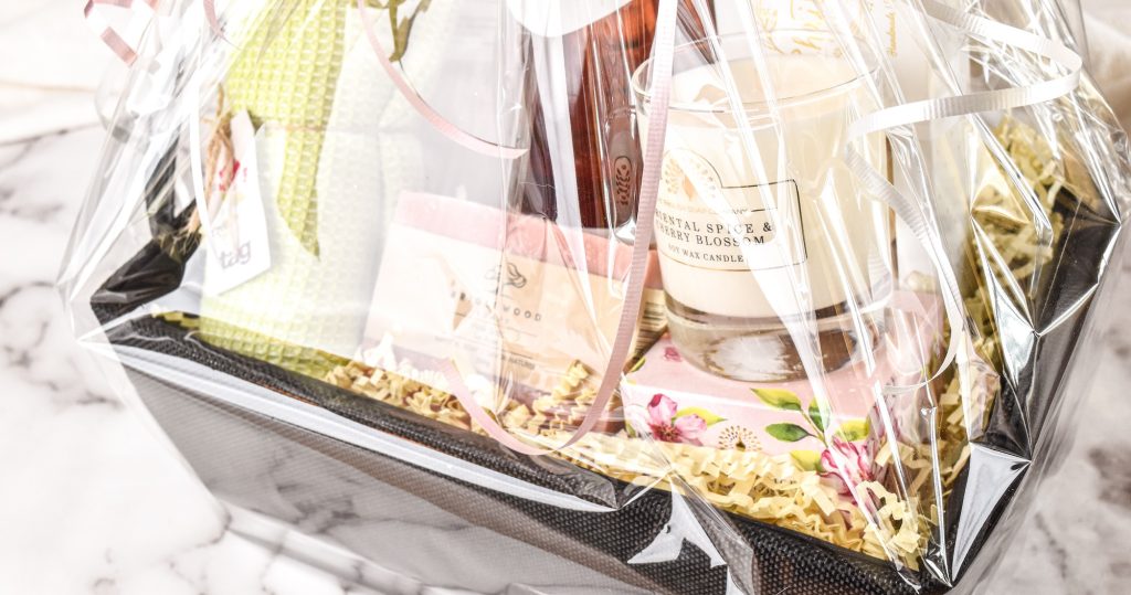 A gorgeous Mother's Day gift basket filled with locally made soaps, candles, and cider and more. Available in