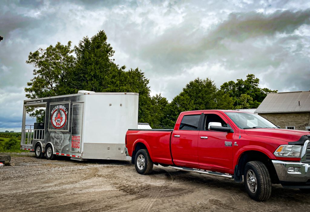BBQ Competition Team truck and trailer getting ready to compete.